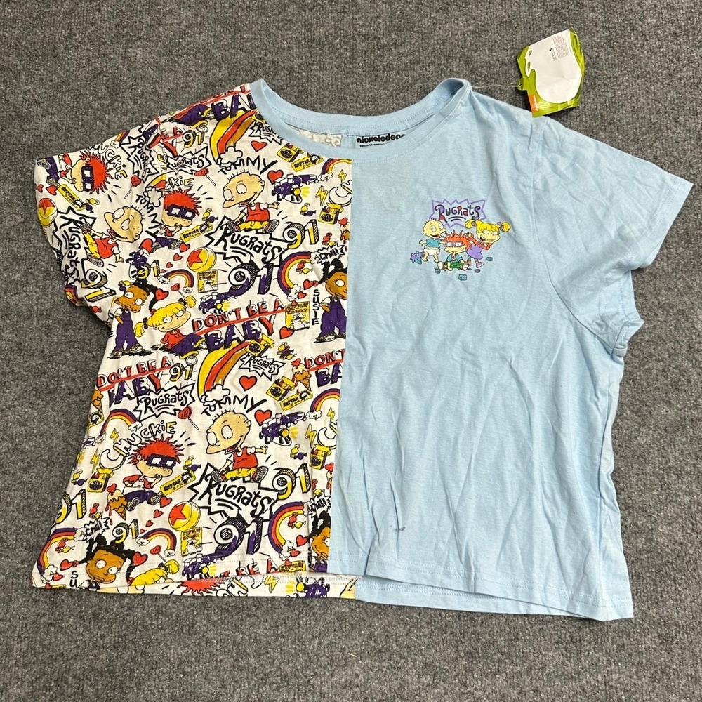 Nickelodeon T-Shirt Womens Size 2X Blue Split Design Rugrats Cotton 90s Cartoon
